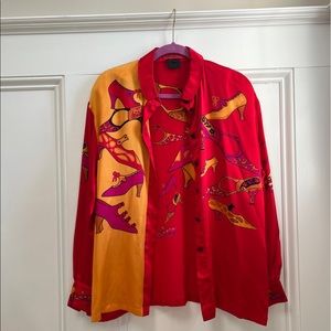 Escada women’s 100% silk blouse, shoe mania print